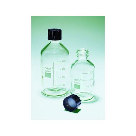 Frasco vidrio borosilicato Pyrex rosca SVL-30. Capacidad 500 ml