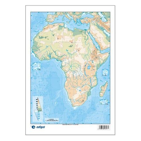 Mapes muts colors 230x330 mm. Àfrica física. Bloc 50 unitats