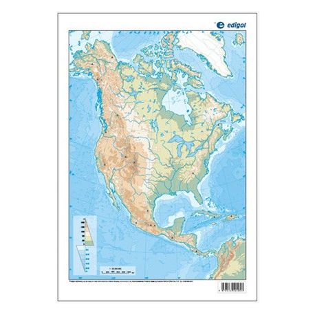 Mapes muts colors 230x330 mm. Amèrica Nord física. Bloc 50 unitats