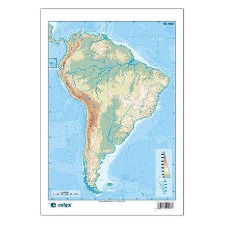 Mapes muts colors 230x330 mm. Amèrica Sud física. Bloc 50 unitats