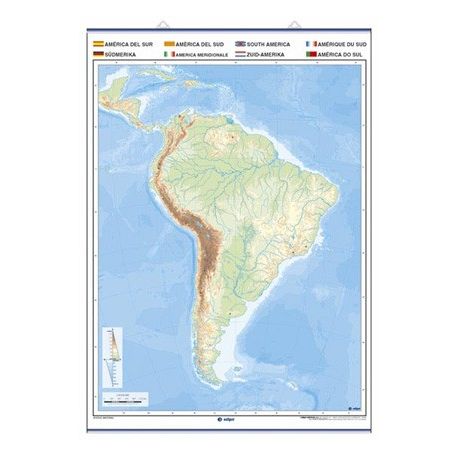 Mapa mural mudo rotulable 1000x1400 mm. América del Sur