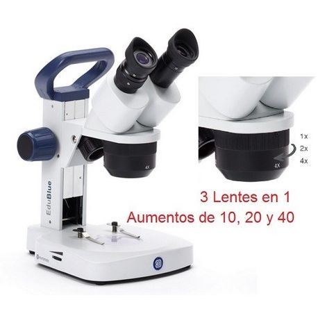 Estereomicroscopio binocular Edublue ED-1802-S. Brazo fijo 10x-20x-40x