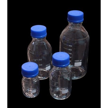 Flascó vidre borosilicat graduat amb rosca GL-45. Capacitat 100 ml