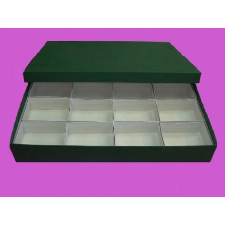 Caja minerales cartón baja 16 piezas. Compartimentos 95x70x50 mm