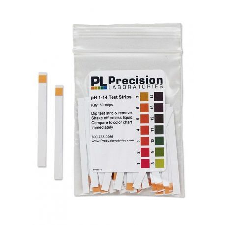 Tiras indicadoras plástico pH 1-14 (1'0 pH) PH-0114-1. Bolsa 100 unidades