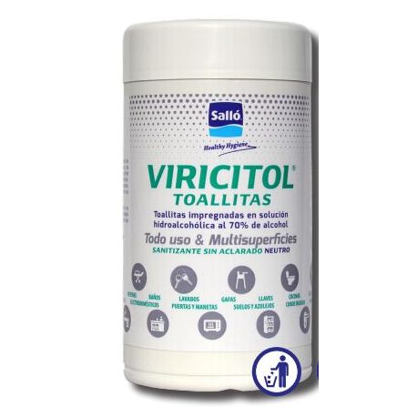 Toallitas hidroalcohólicas desinfectants Viricitol. Bote 80 unidades